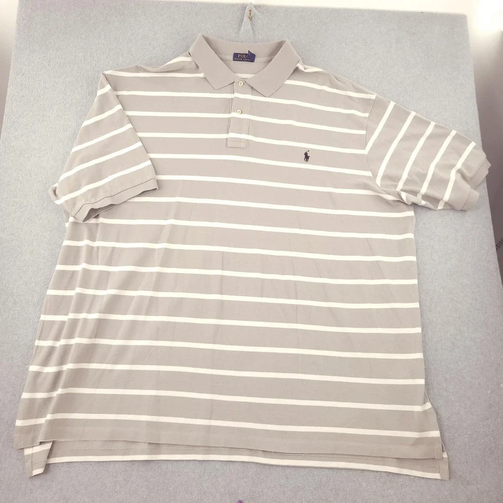 Polo Ralph Lauren Polo Shirt Mens 4XLT Tall Gray Stripe Cotton Pony Logo Top